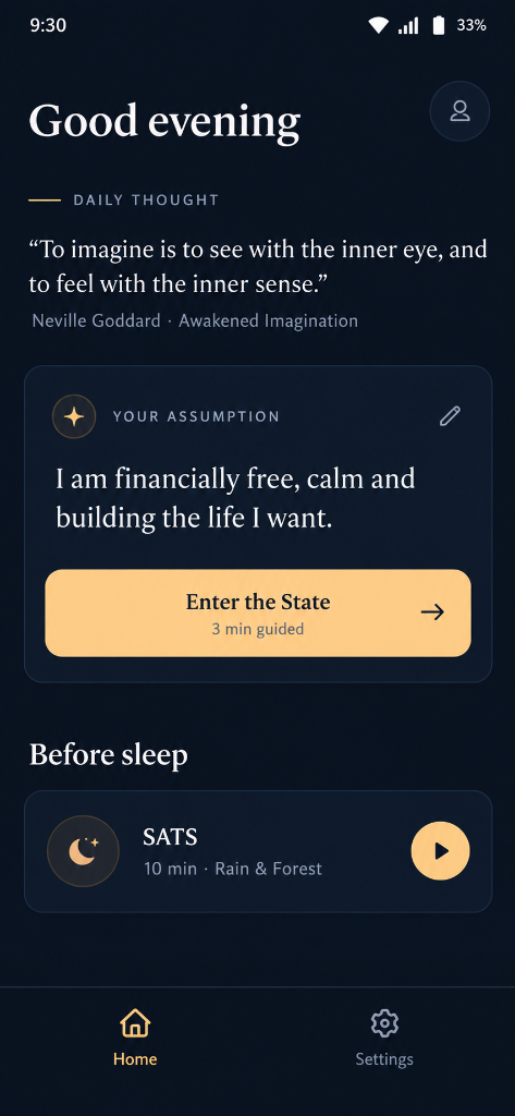 Neville Goddard Practice Home Screen